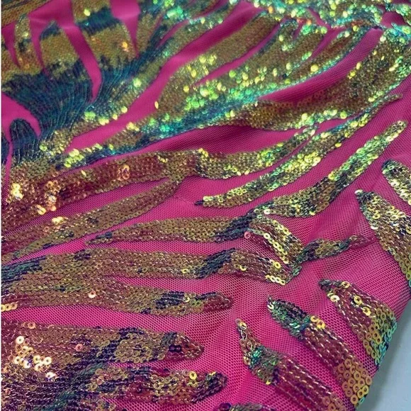 pink gold iridescent holographic long sequin glitter shiny dress mermaid prom
